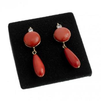 Gold Earrings - gold, coral - 1920 Gold Earrings - gold, coral - 1920