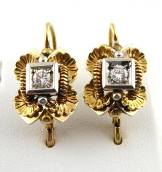 Gold Earrings with Diamonds - gold, diamond - 1960 Gold Earrings with Diamonds - gold, diamond - 1960