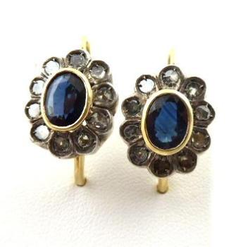 Earrings with natural blue sapphires and 20 diamon Earrings with natural blue sapphires and 20 diamon