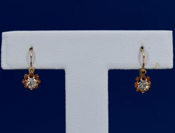 Gold Earrings - gold, brilliant cut diamond - 1880 Gold Earrings - gold, brilliant cut diamond - 1880