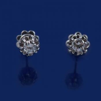 Gold Earrings with Brilliants - gold, brilliant cut diamond - 1970