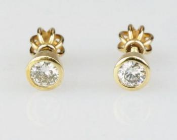 Gold Earrings with Diamonds - yellow gold, diamond - 1990